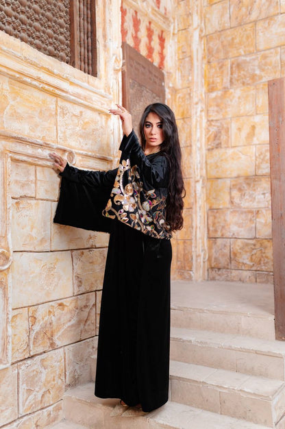 Handmade Embroidered Velvet Abaya