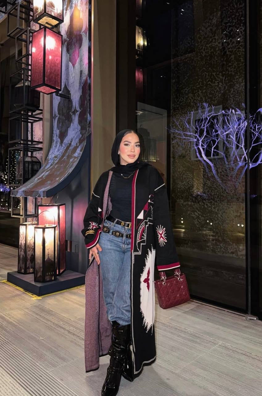 Embroidered Long Knit Cardigan