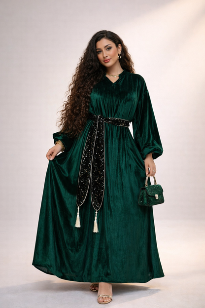 Velvet Glow Belted Abaya ✨