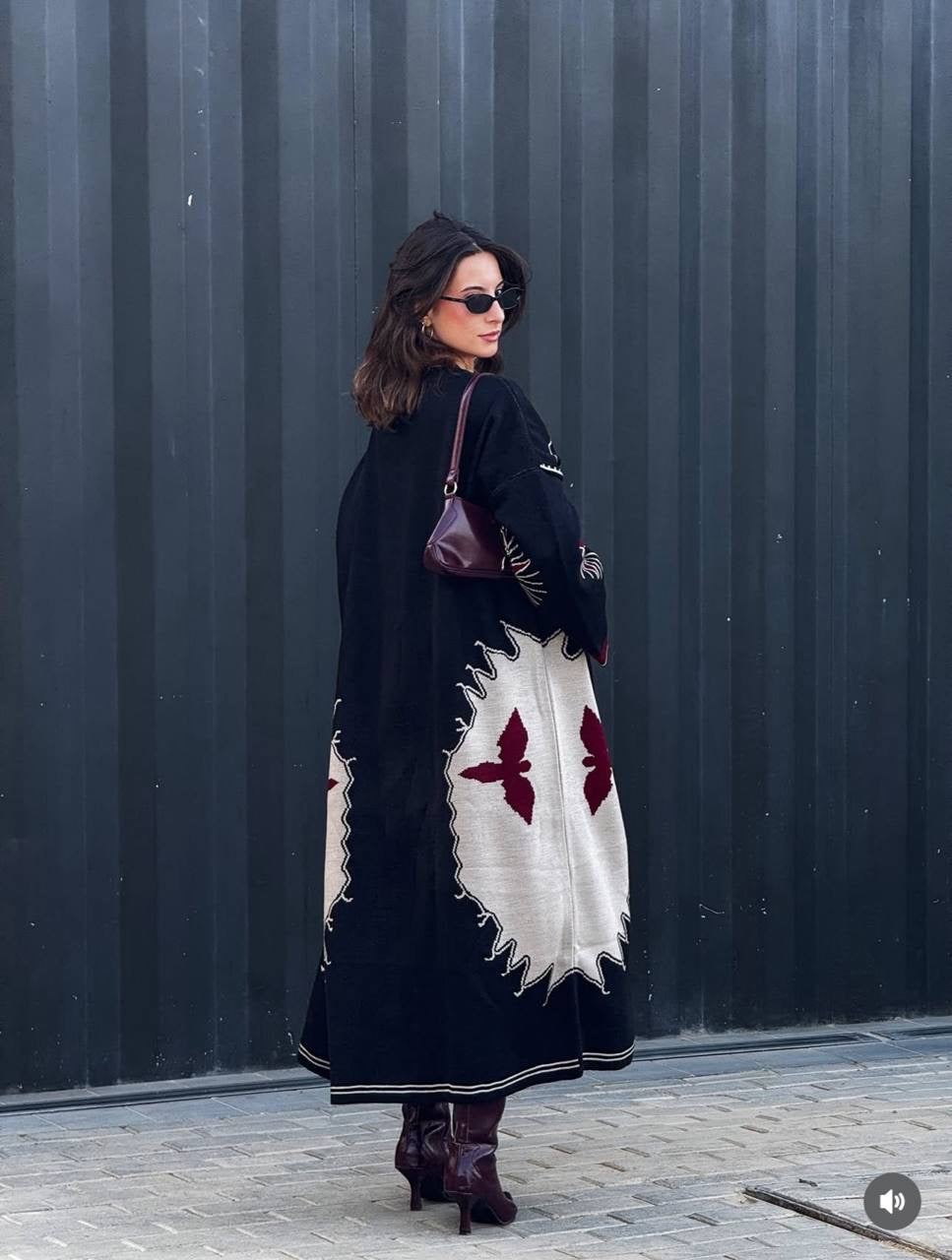 Embroidered Long Knit Cardigan