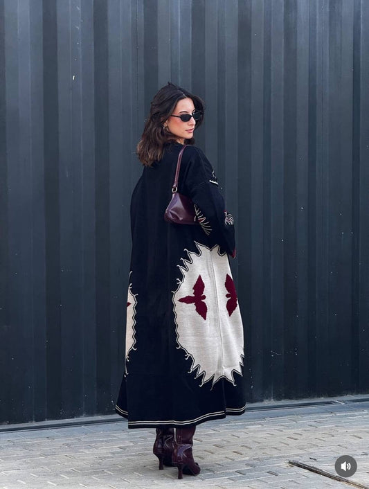Embroidered Long Knit Cardigan