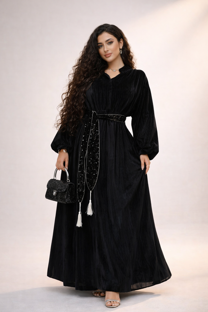 Velvet Glow Belted Abaya ✨