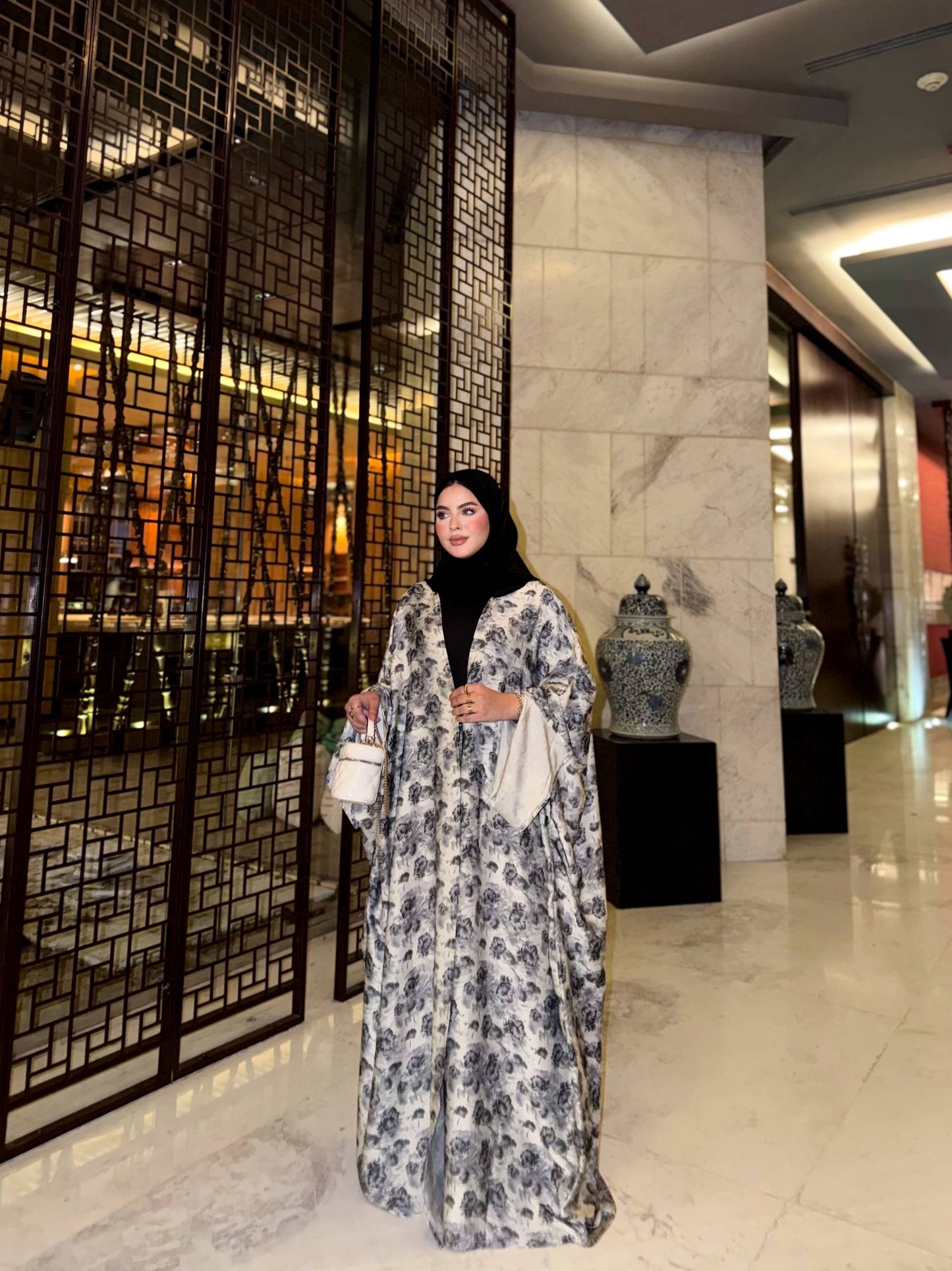 Printed Satin Silk Abaya🩶