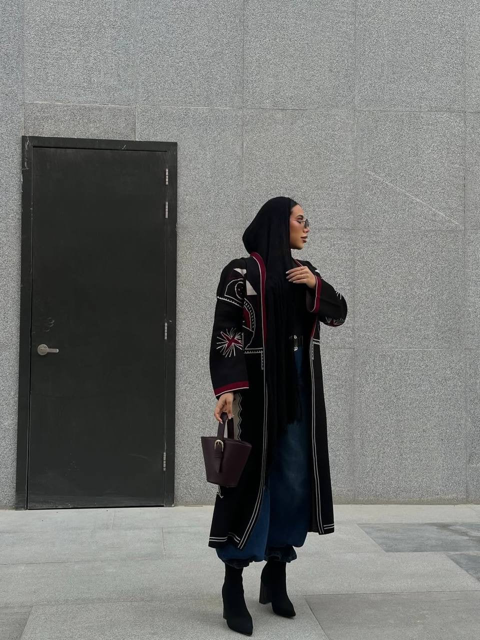 Embroidered Long Knit Cardigan