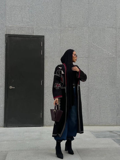 Embroidered Long Knit Cardigan