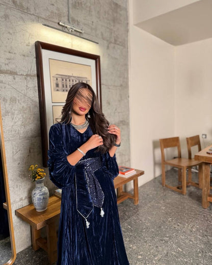 Velvet Glow Belted Abaya ✨