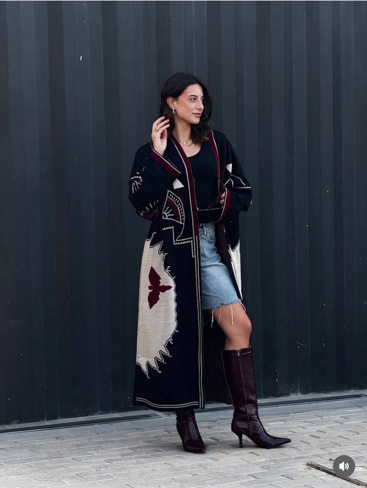 Embroidered Long Knit Cardigan