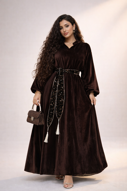 Velvet Glow Belted Abaya ✨
