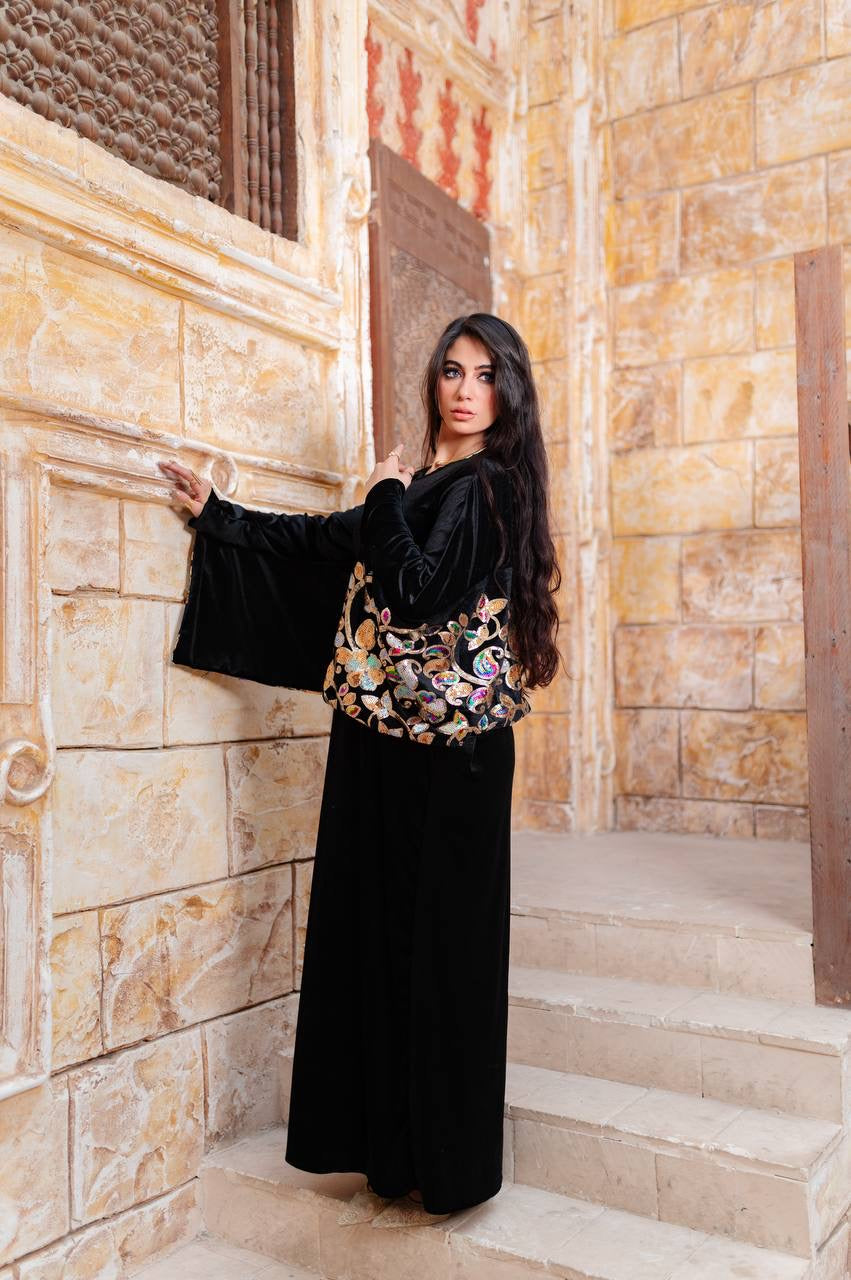 Handmade Embroidered Velvet Abaya