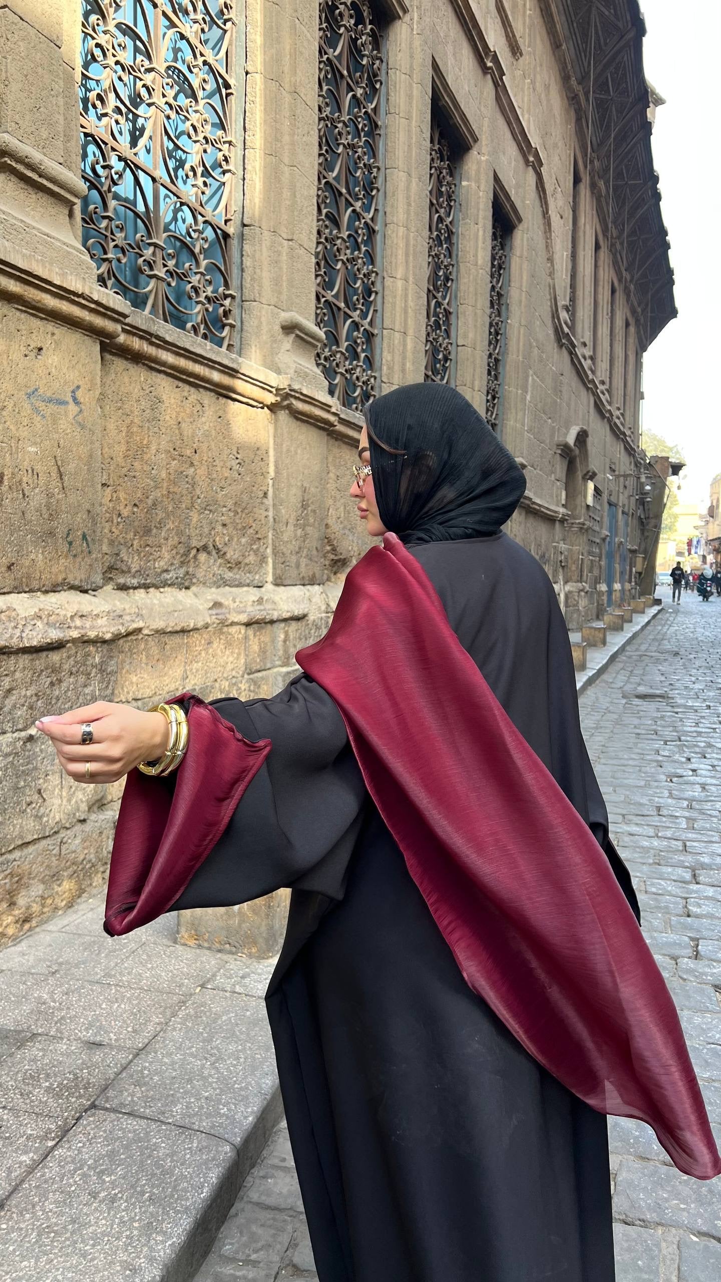 Velora Burgundy Cardigan Abaya