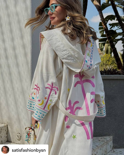 Zezil Hand-Embroidered Linen Kaftan