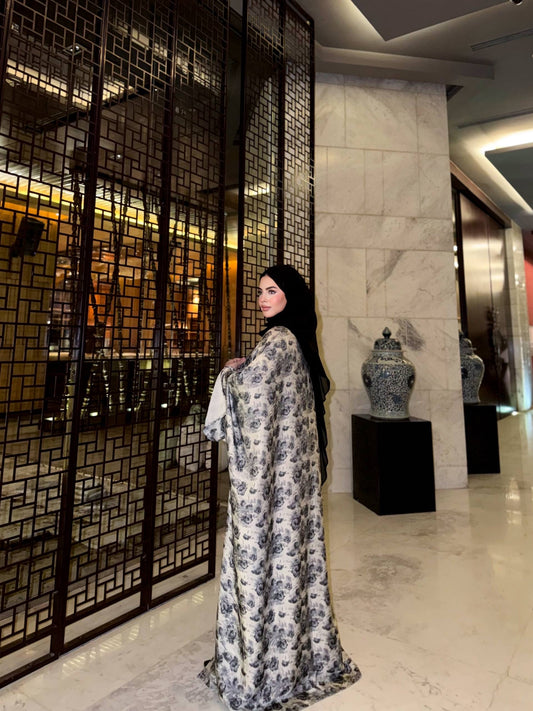 Printed Satin Silk Abaya🩶