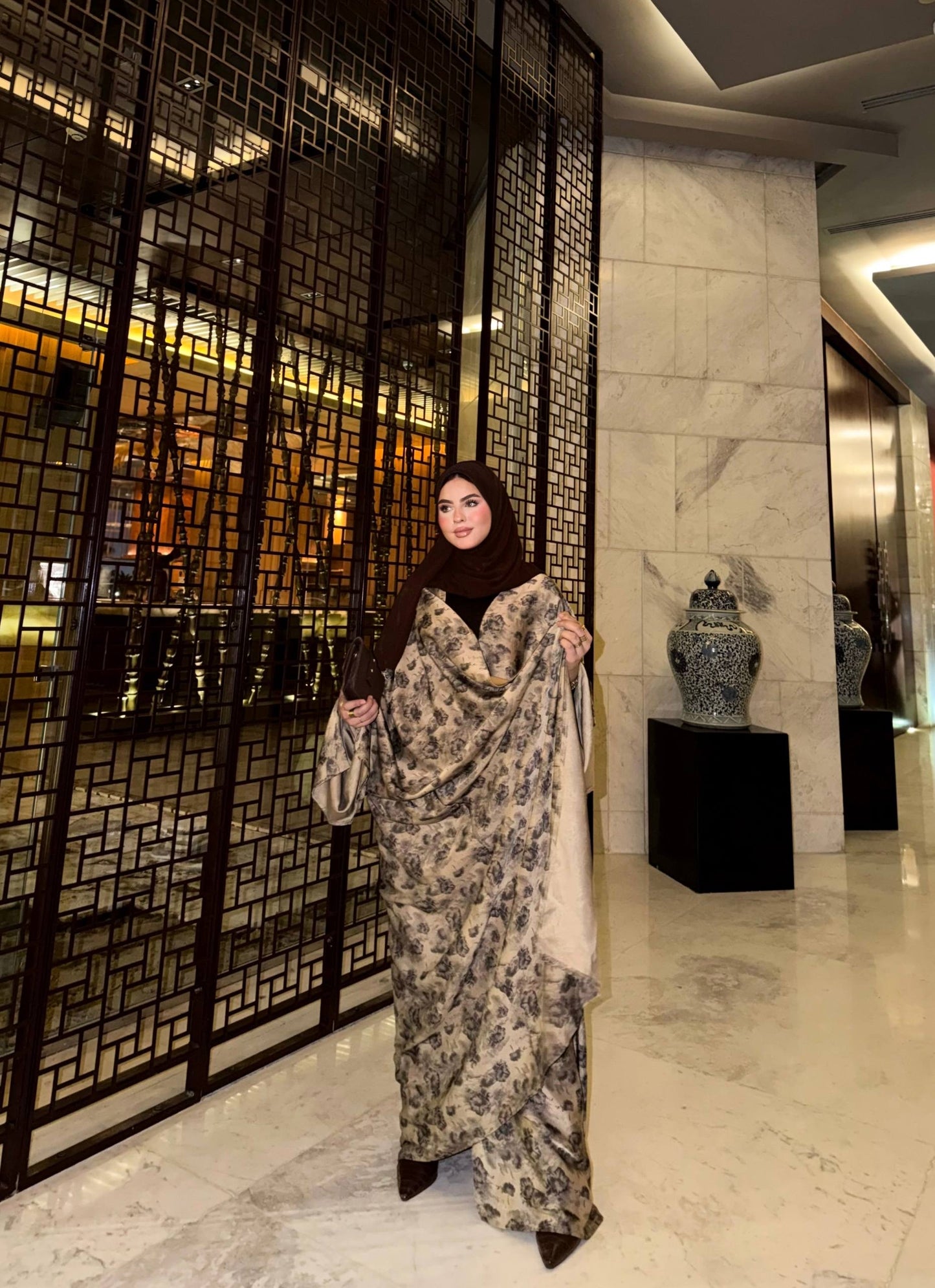 ✨ Printed Satin Silk Abaya