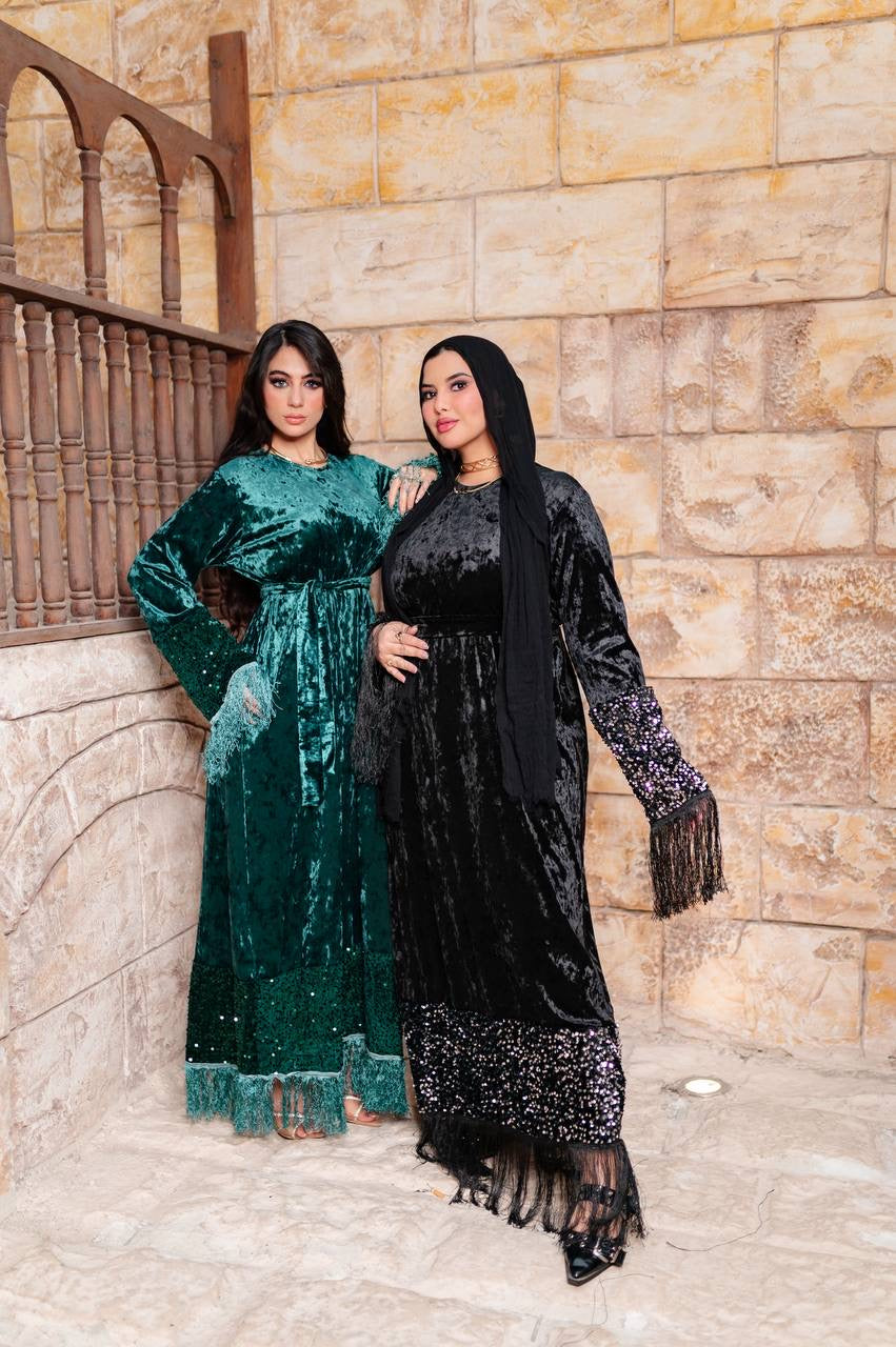 Velvet Sequin Fringe Dress