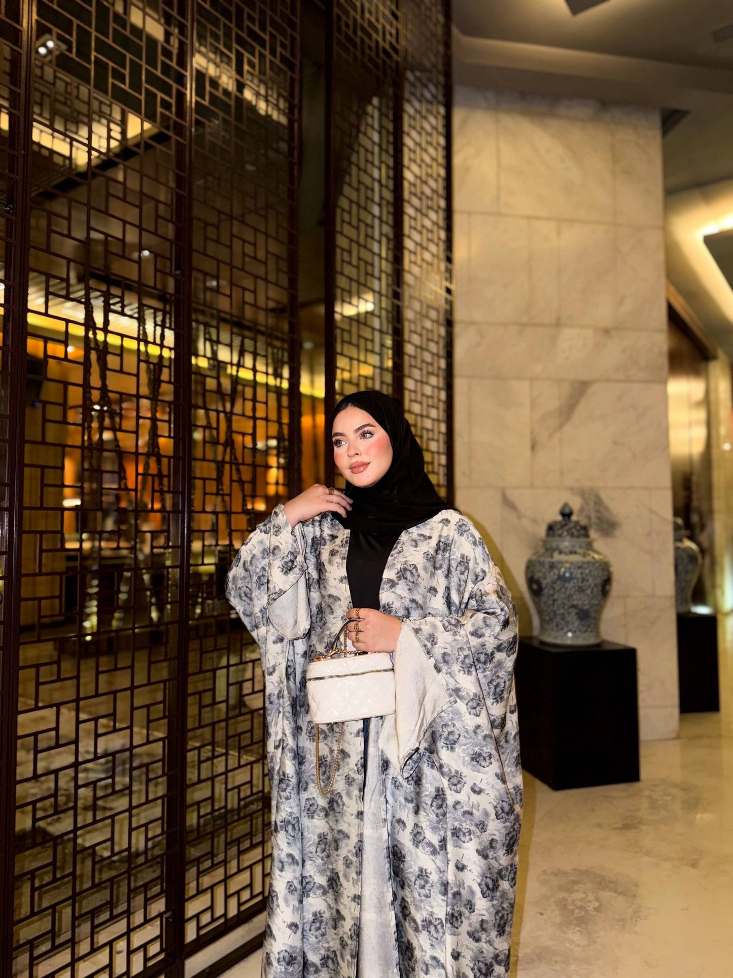 Printed Satin Silk Abaya🩶