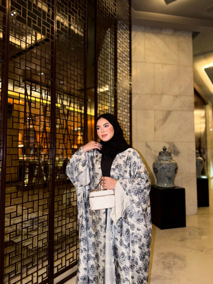 Printed Satin Silk Abaya🩶