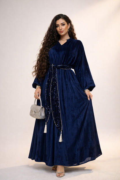 Velvet Glow Belted Abaya ✨