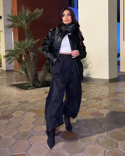 Funnel Neck Leather Jacket 🖤