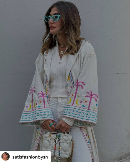 Zezil Hand-Embroidered Linen Kaftan