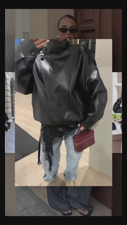 Funnel Neck Leather Jacket 🖤